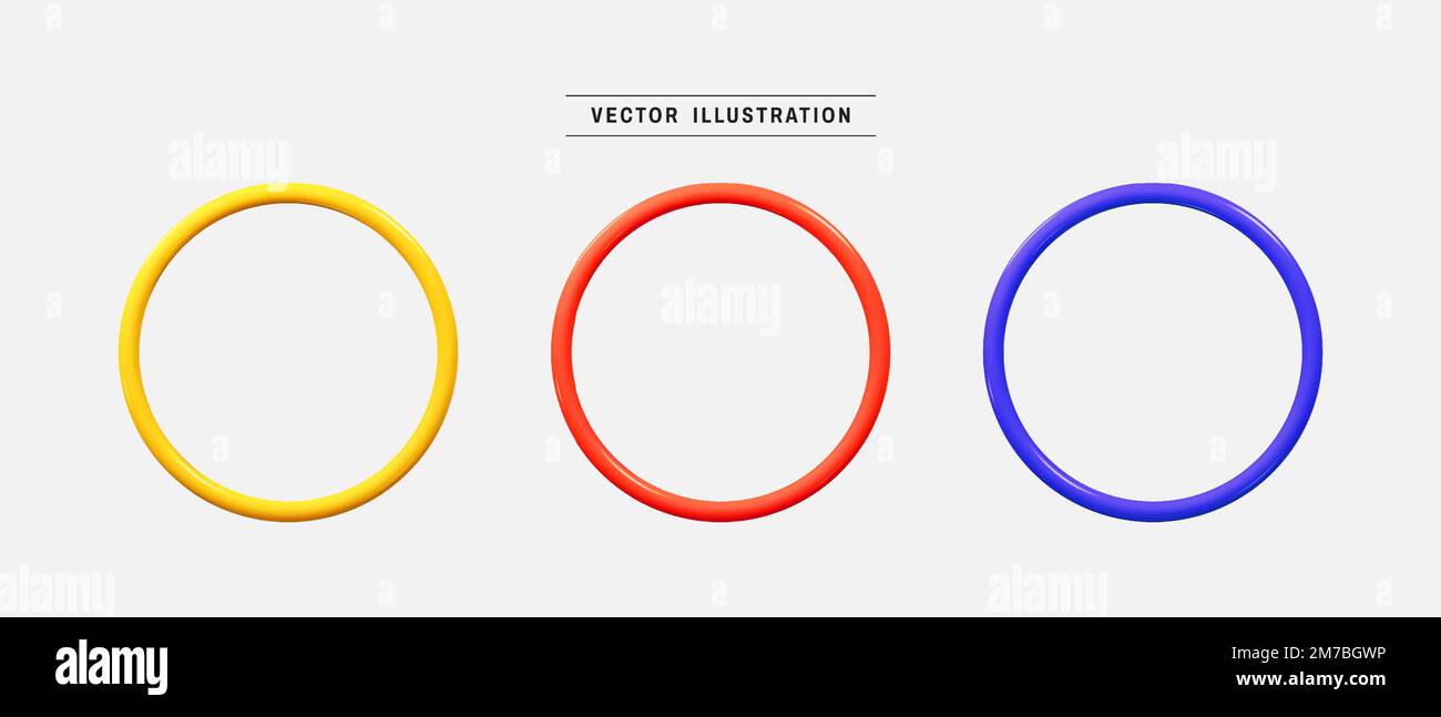Set di icone colorate a forma di anello 3D. raccolta di elementi di progettazione realistici. illustrazione vettoriale in stile cartoon minimal Illustrazione Vettoriale