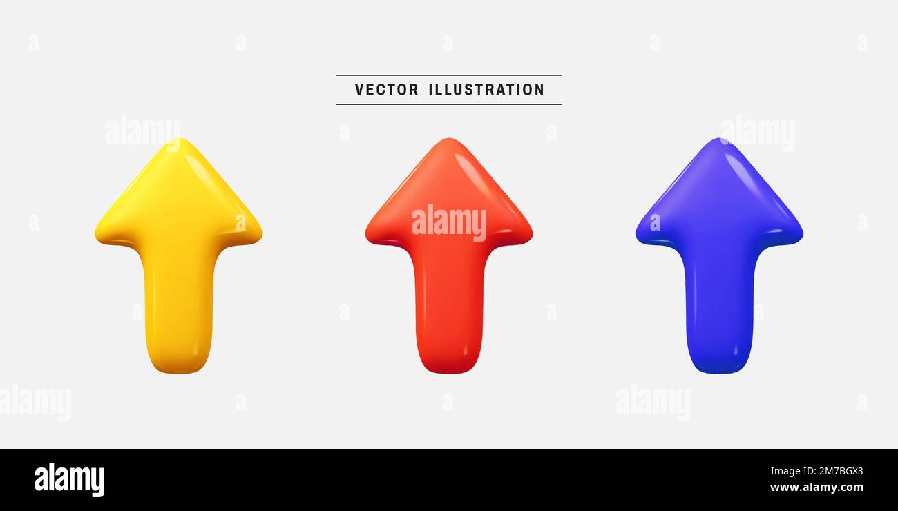 Set di icone frecce colorate 3D. raccolta di elementi di progettazione realistici. illustrazione vettoriale in stile cartoon minimal Illustrazione Vettoriale