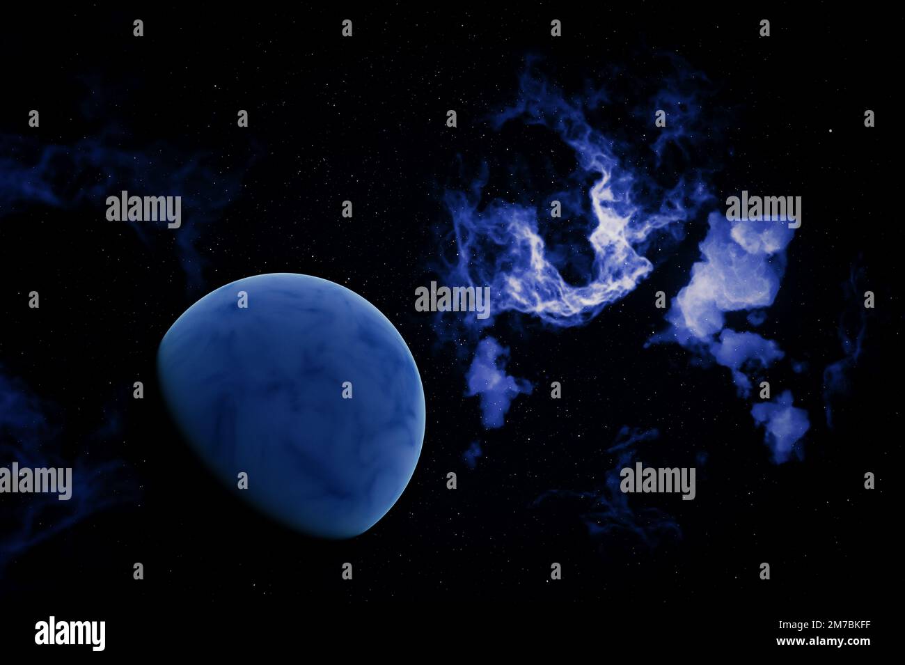 Pianeta Blu con nebula sullo sfondo. Foto Stock