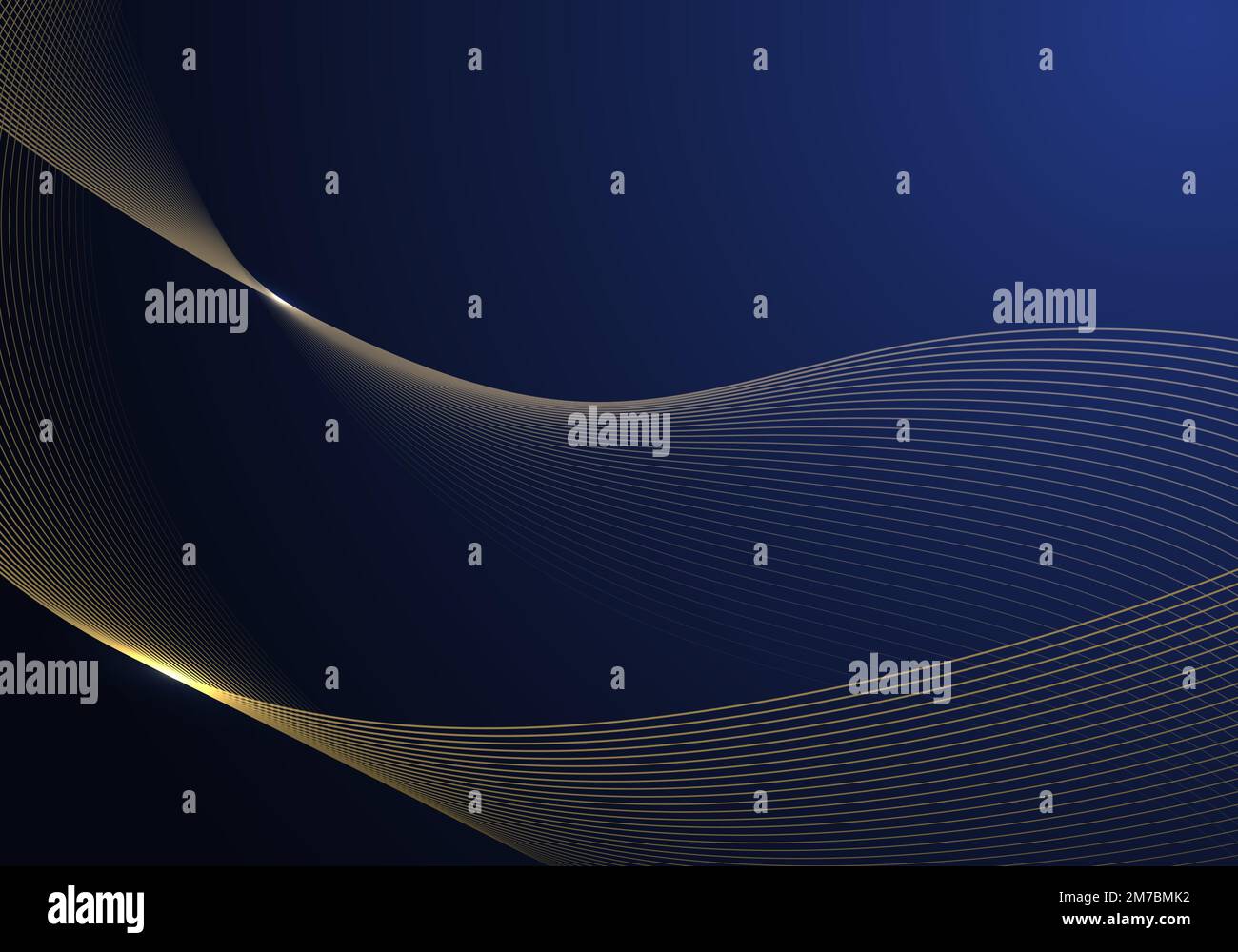 Linea astratta di lusso con motivo a mesh di linee dorate su modello blu sfumato. È sufficiente creare uno stile per il modello con spazio di copia dello sfondo del testo. Vettore Illustrazione Vettoriale