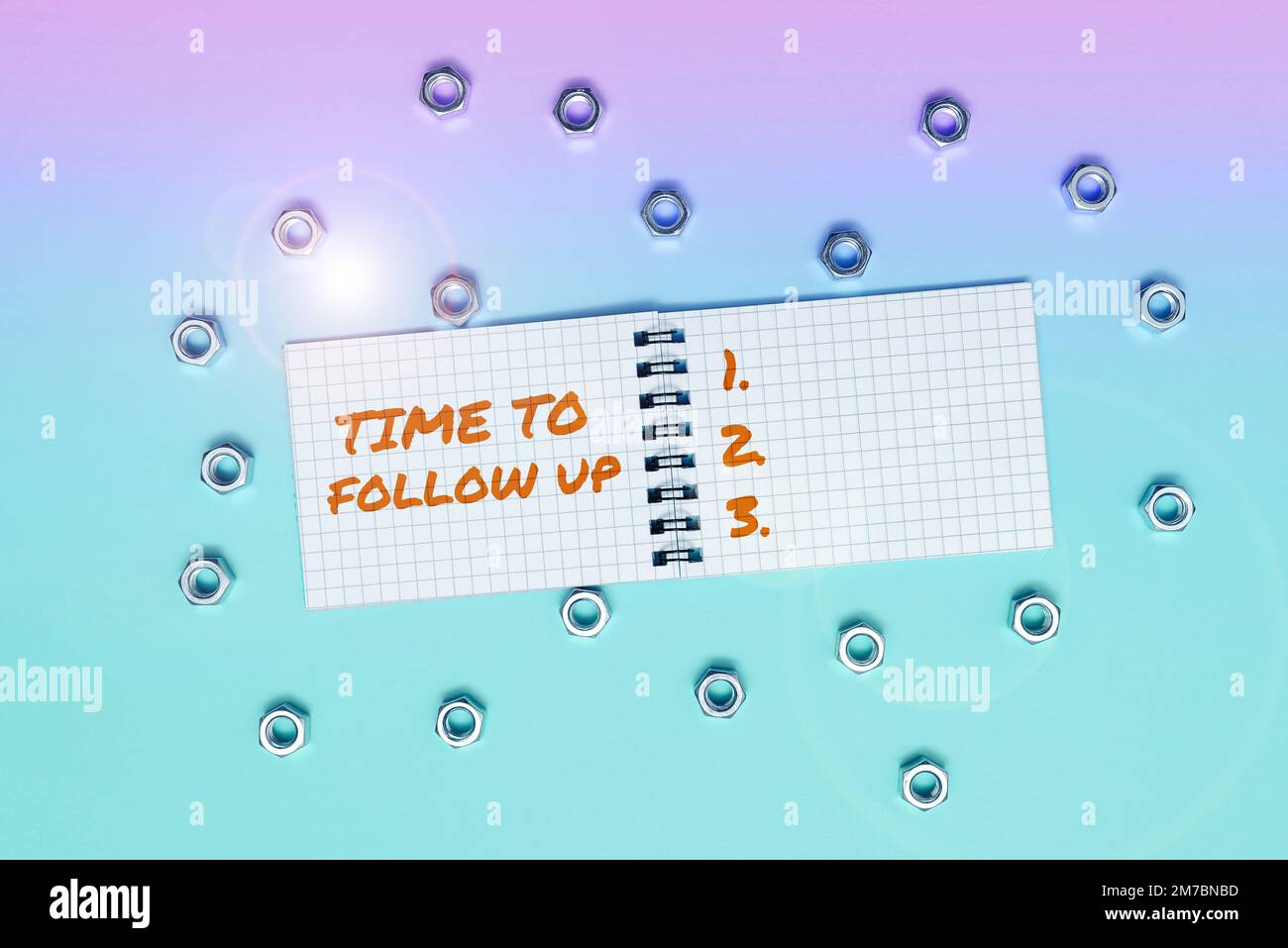 Scrittura visualizzazione testo tempo di follow-up. Parola scritta su richiesta dell'attività precedente o continuazione delle informazioni Foto Stock