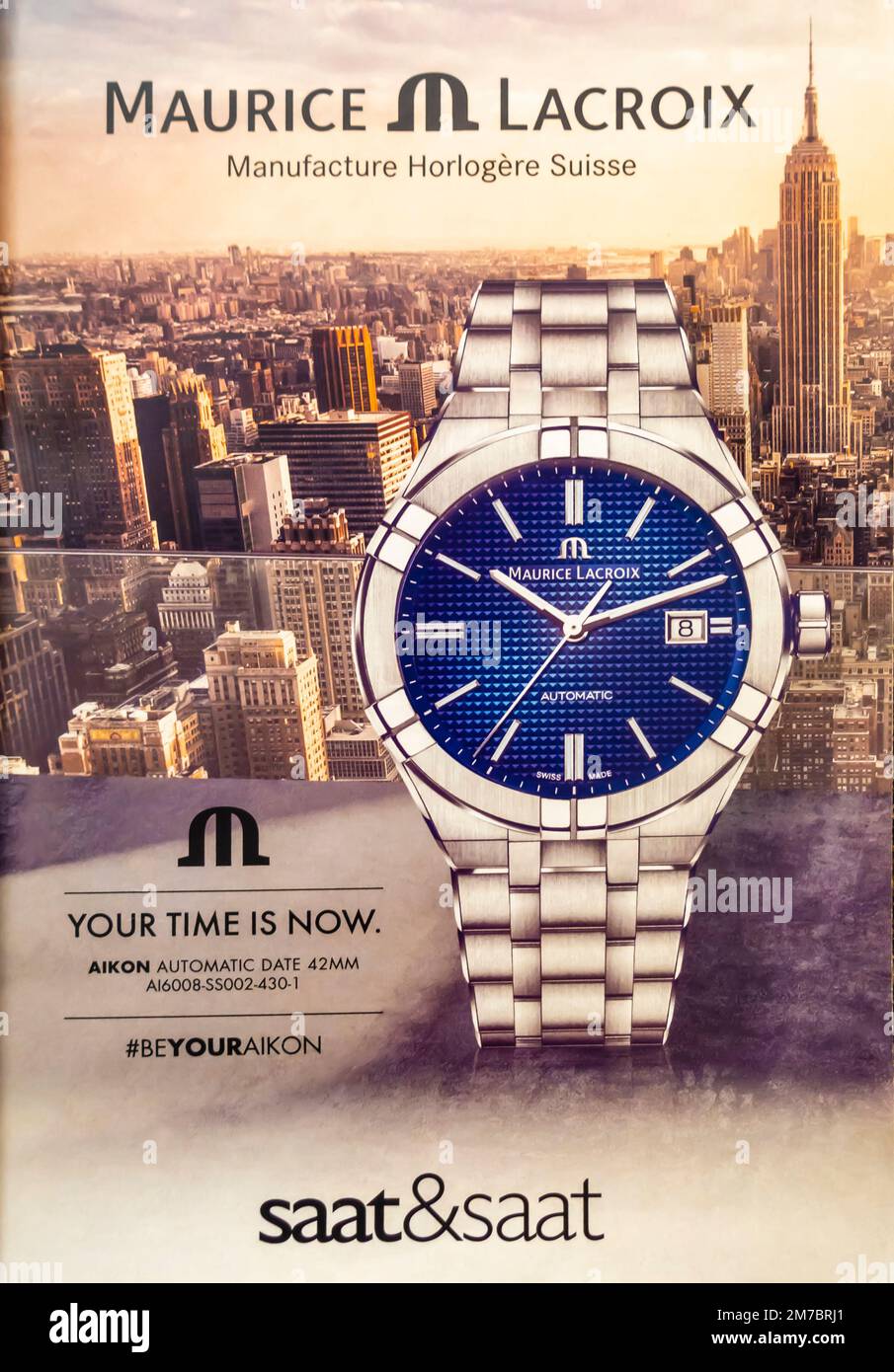 2019 pubblicità a stampa Maurice Lacroix AIKON Automatic Watch. SAAT e Saat. Foto Stock