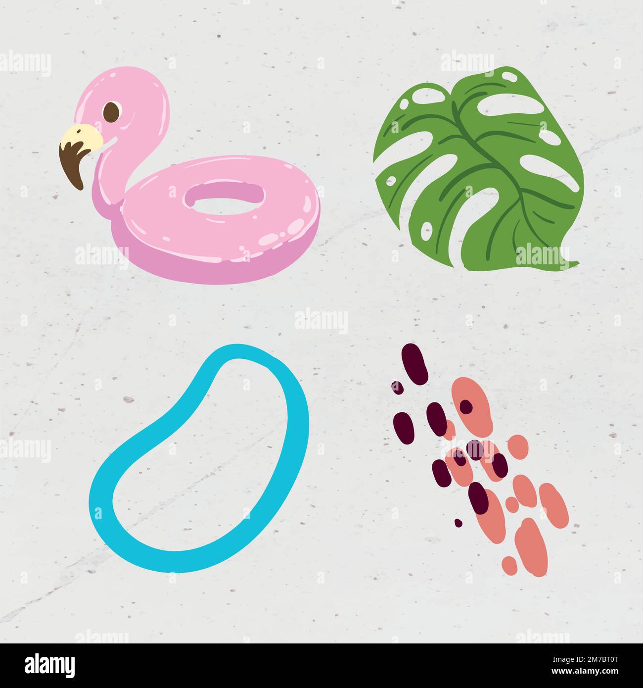 Collezione di adesivi estivi tropicali su un vettore di risorse di progettazione di sfondo grigio Illustrazione Vettoriale