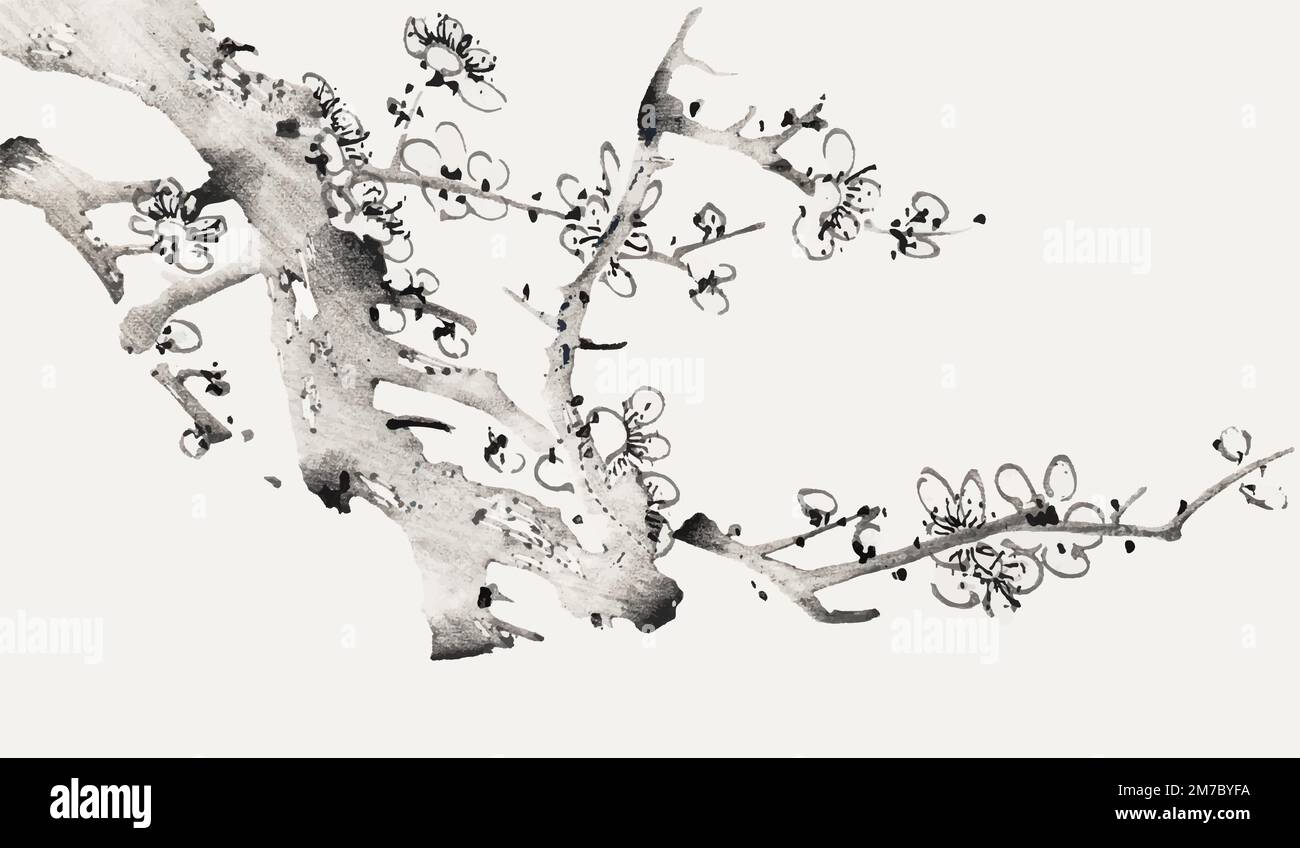Fiore vettore di arte botanica stampa, remixata da opere di Hu Zhengyan Illustrazione Vettoriale