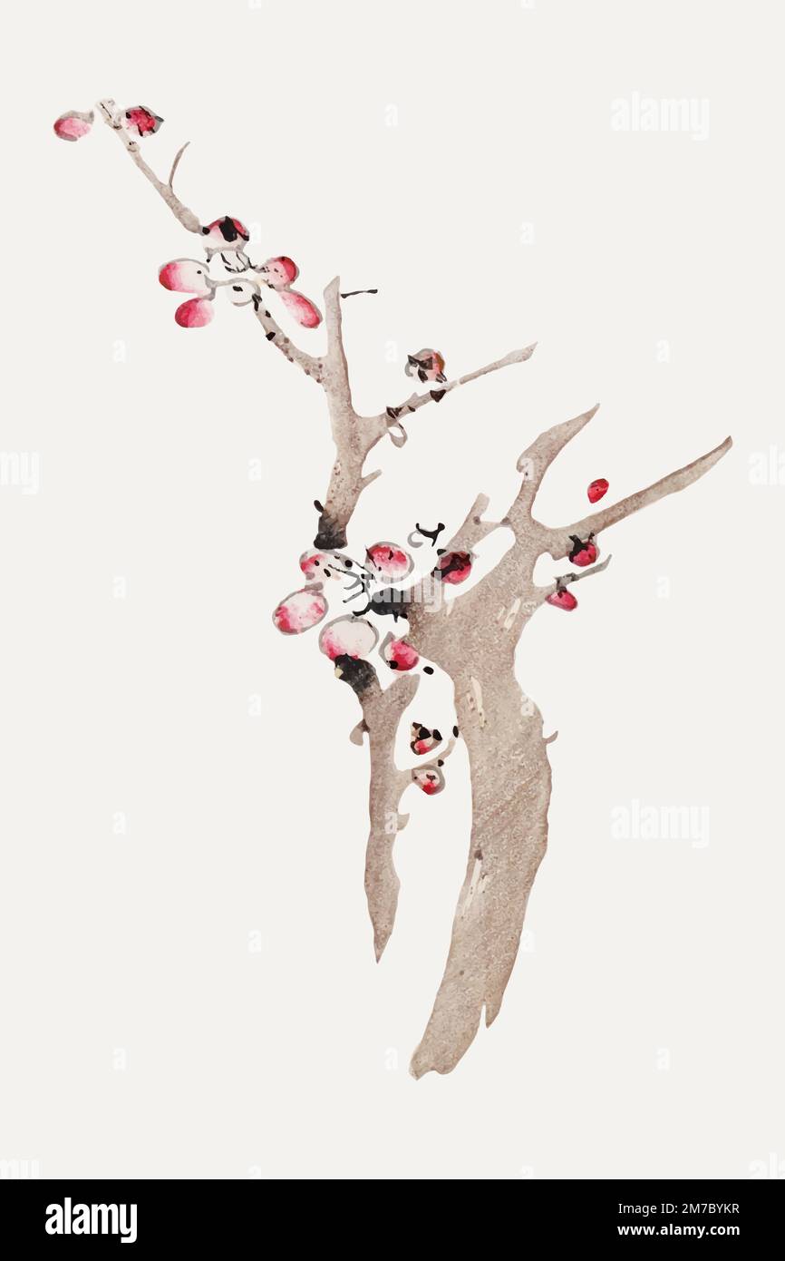 Fiore vettore di arte botanica stampa, remixata da opere di Hu Zhengyan Illustrazione Vettoriale