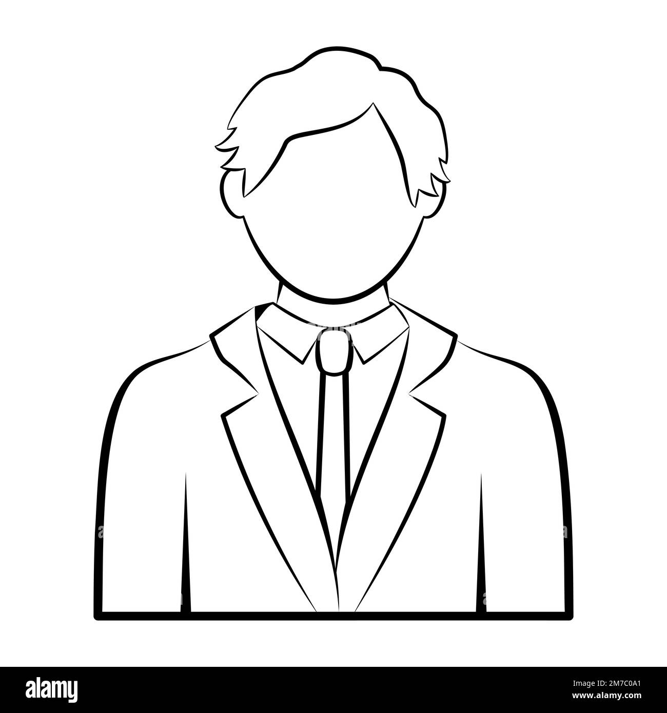 Icona profilo avatar uomo d'affari. Faccia maschile con abito da ufficio e cravatta. Illustrazione vettoriale stile contorno Illustrazione Vettoriale