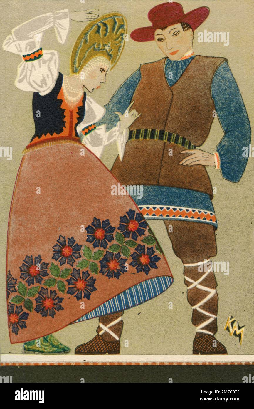 Costume contadino in Russia, illustrazione 1930s Foto Stock