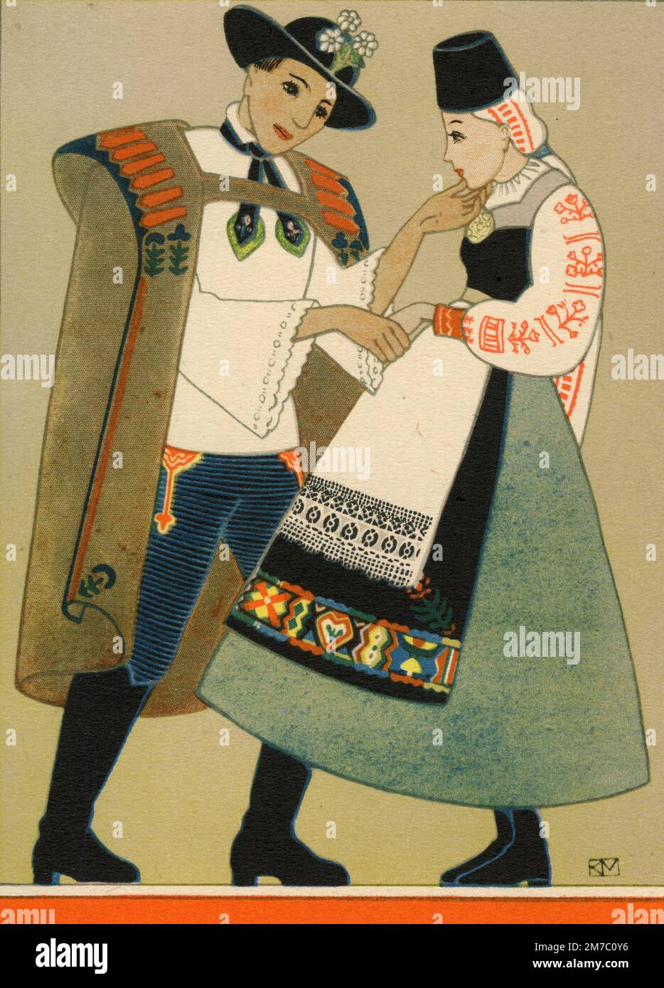 Costume contadino in Ungheria, illustrazione 1930s Foto Stock