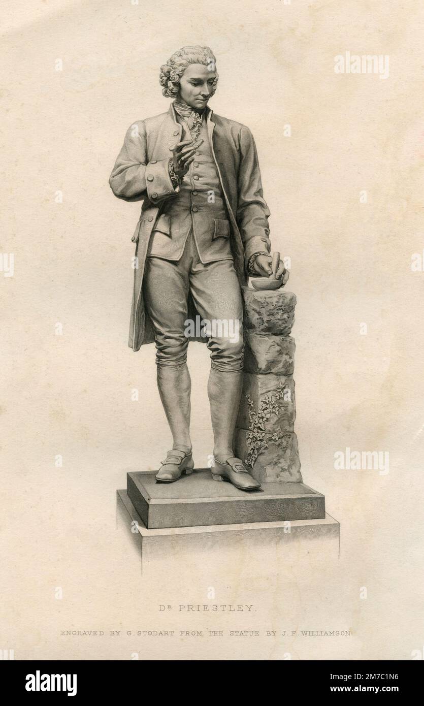 Dr. Priestley, stampa incisa da G. Stodart dalla statua di F.J. Williamson, Regno Unito 1877 Foto Stock