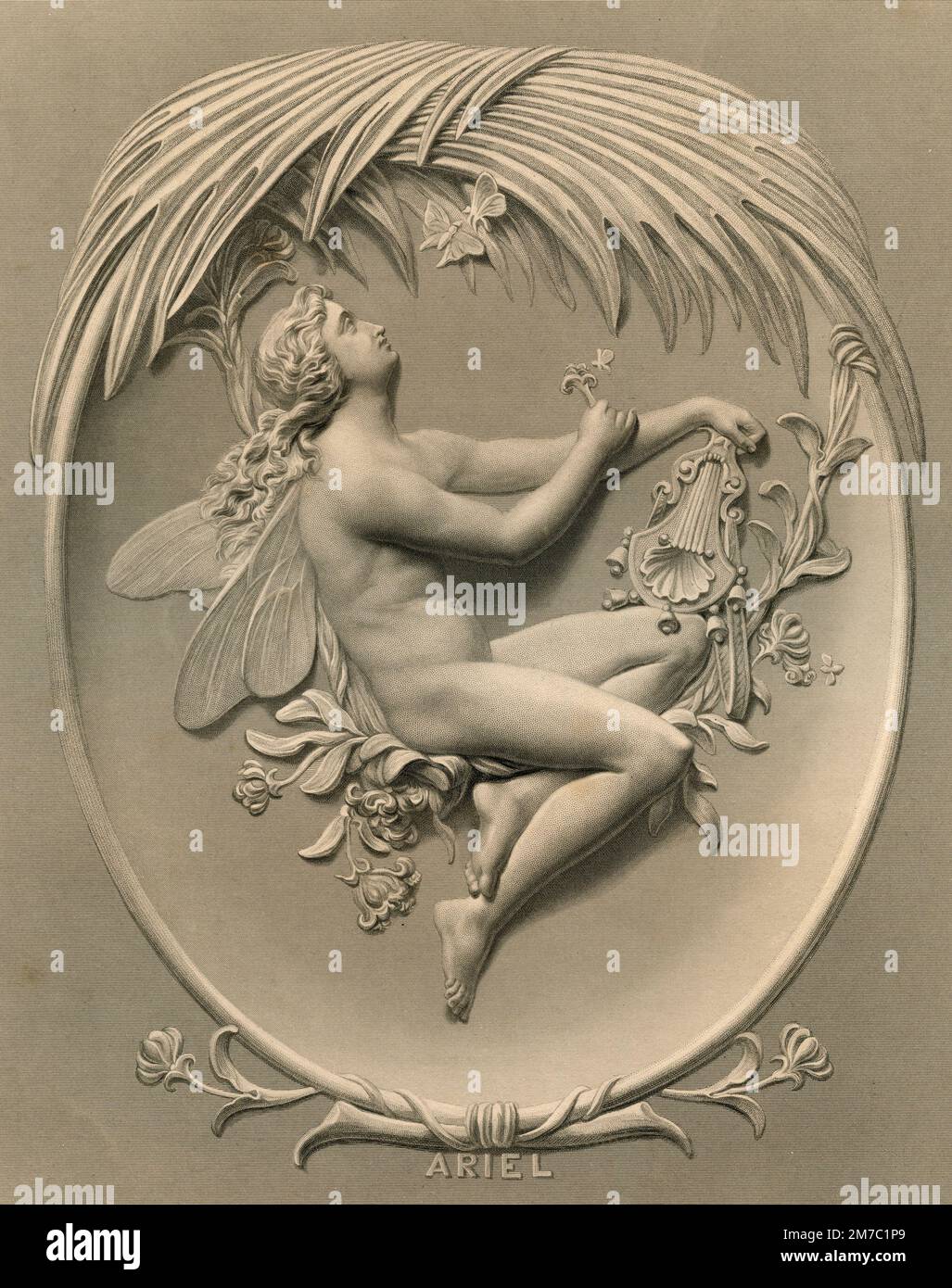 Ariel, stampa incisa da H.C. Baldando dal bassorilievo di F.M. Miller, Regno Unito 1873 Foto Stock