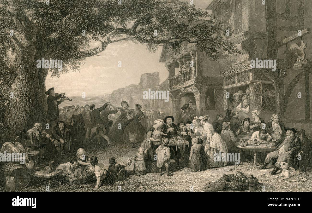 The Village Festival, stampa incisa da J. carter da un dipinto di F. Goodall, UK, 1847 Foto Stock