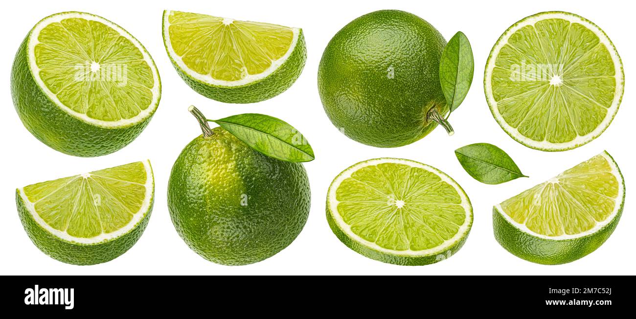 Lime agrumi isolato su fondo bianco, raccolta Foto Stock