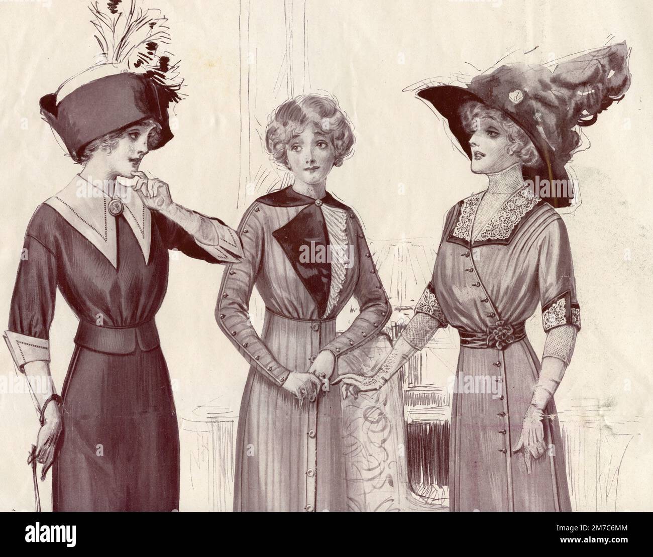 Illustrazione di abbigliamento femminile moda e stile dalla rivista d'epoca, Italia 1910s Foto Stock