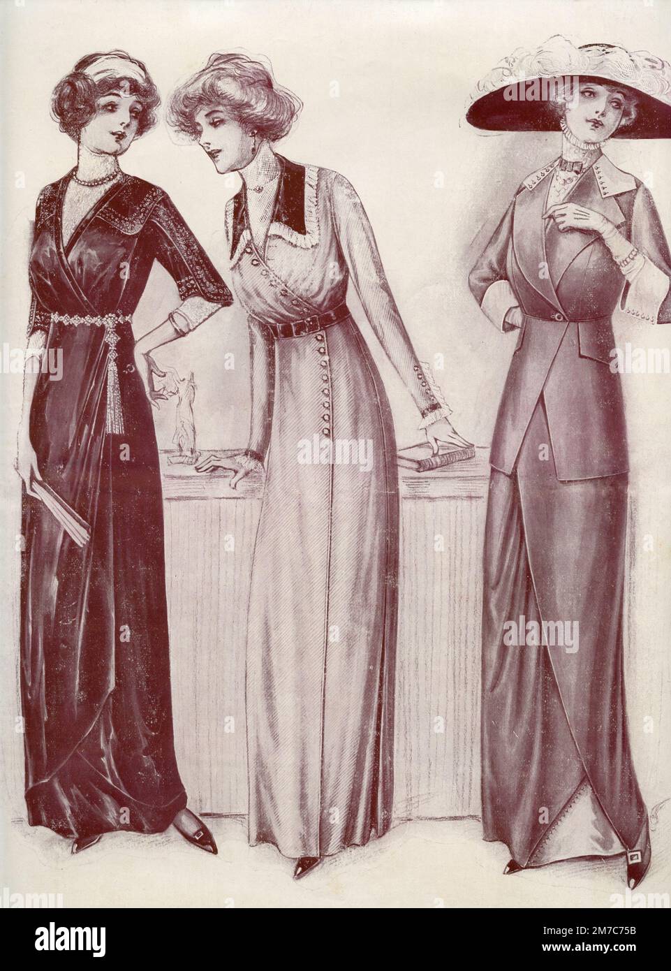 Illustrazione di abbigliamento femminile moda e stile dalla rivista d'epoca, Italia 1910s Foto Stock