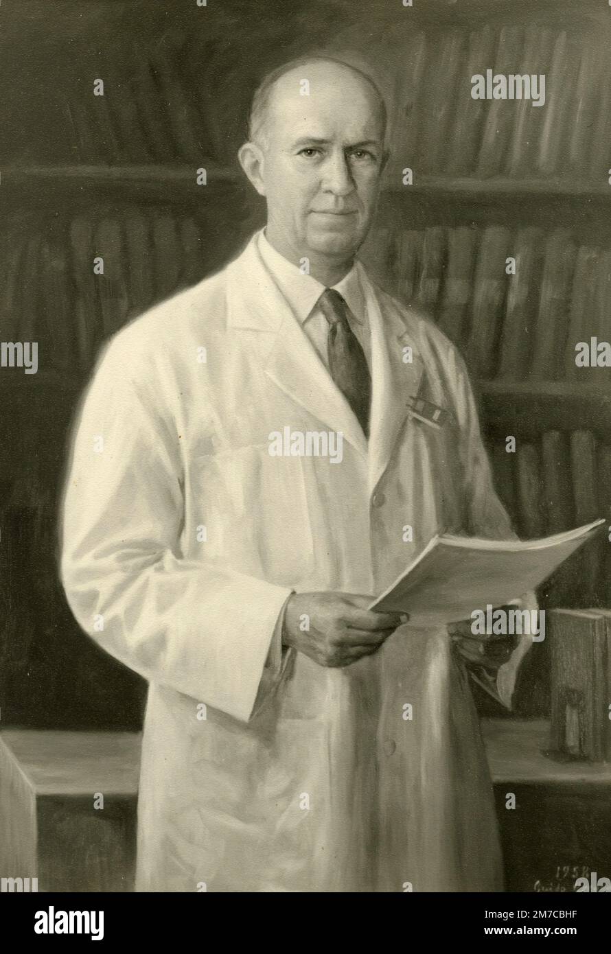 Professore americano Dottor John S. Lawrence della Berkeley University, ritratto del pittore italiano Guido Greganti, 1958 Foto Stock