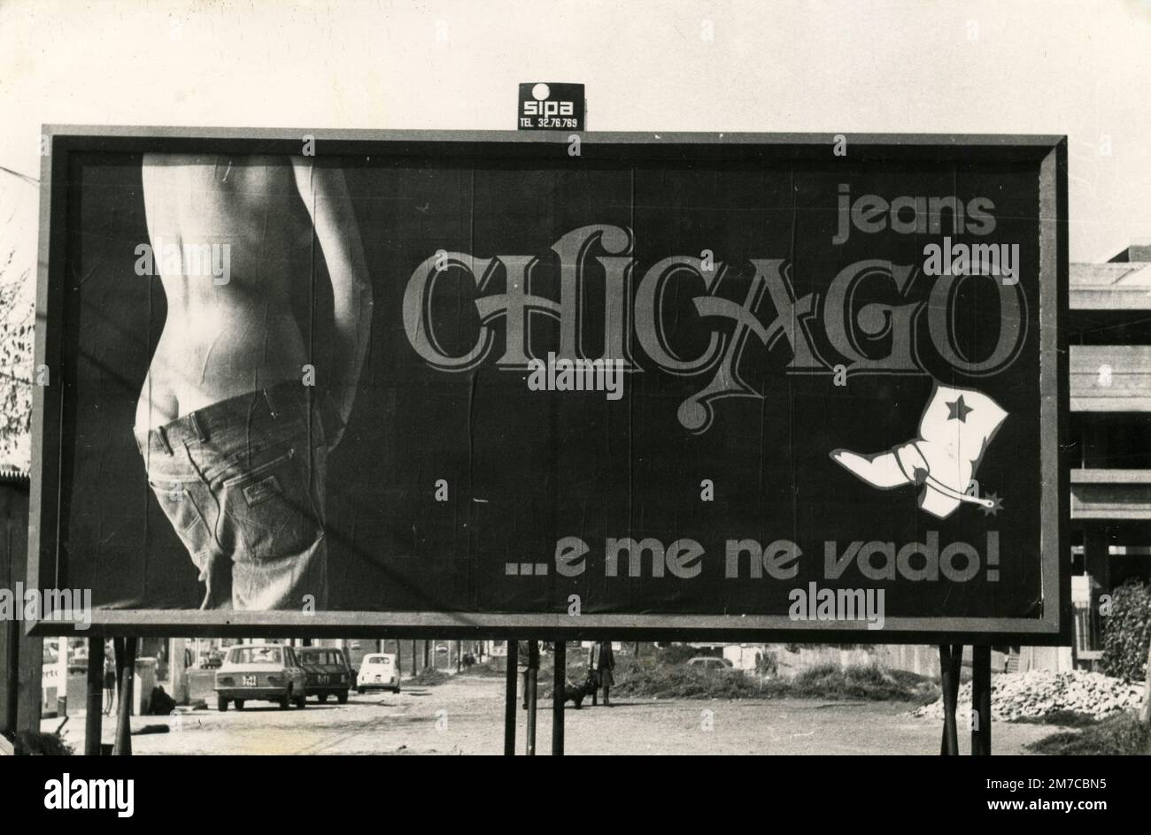 Pubblicità tramite Affissioni dei jeans Chicago bleu, Roma, Italia 1975 Foto Stock