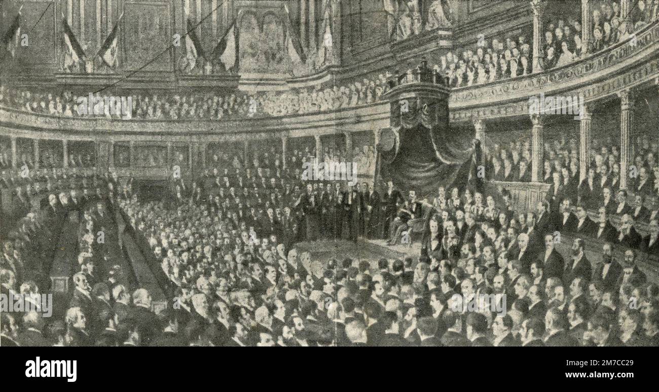 Il primo Parlamento italiano: Re Vittorio Emanuele II proclama la Costituzione del Regno d'Italia, Torino, Italia 1861 Foto Stock