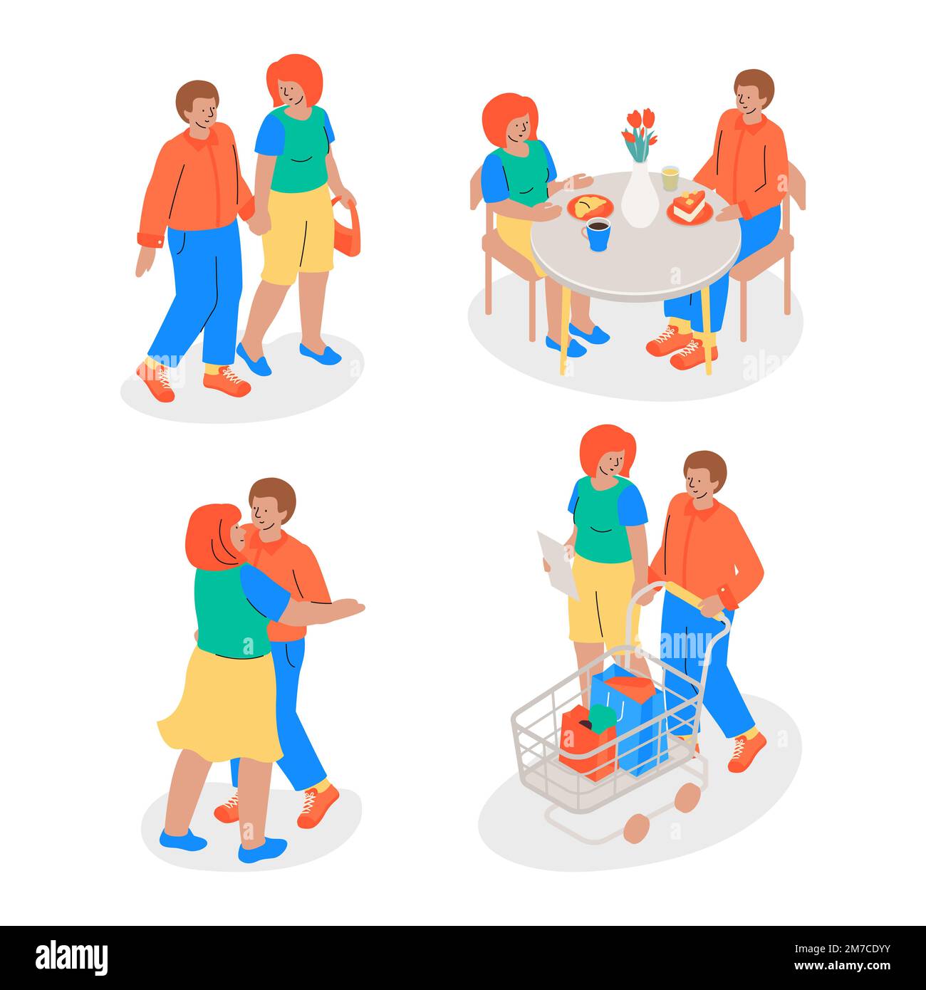 Trascorrete del tempo insieme: Set di illustrazioni dal design piatto Illustrazione Vettoriale