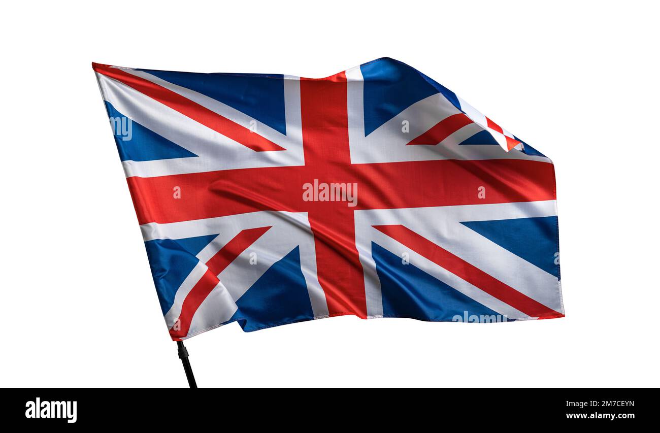 Bandiera di British Union Jack isolata su bianco Foto Stock