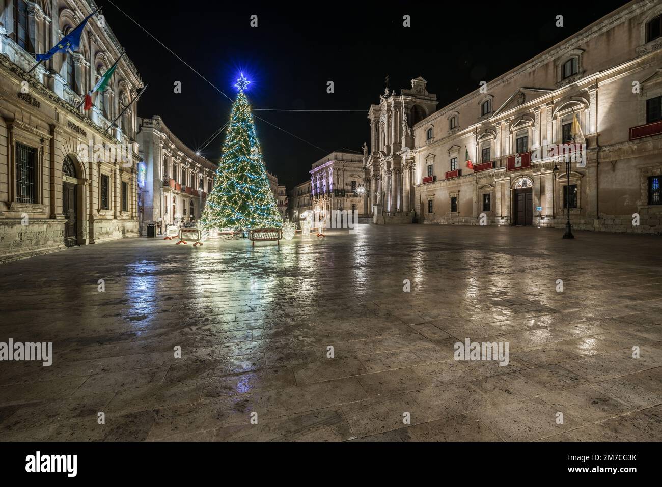 Siracusa Sicilia. Piazza della Cattedrale nella notte di Natale. Foto Stock