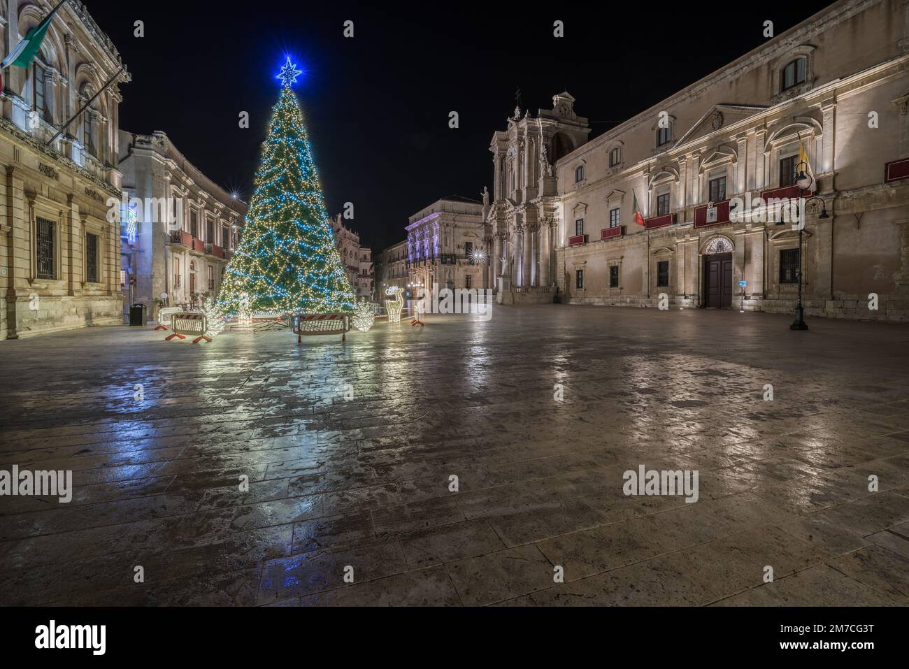 Siracusa Sicilia. Piazza della Cattedrale nella notte di Natale. Foto Stock