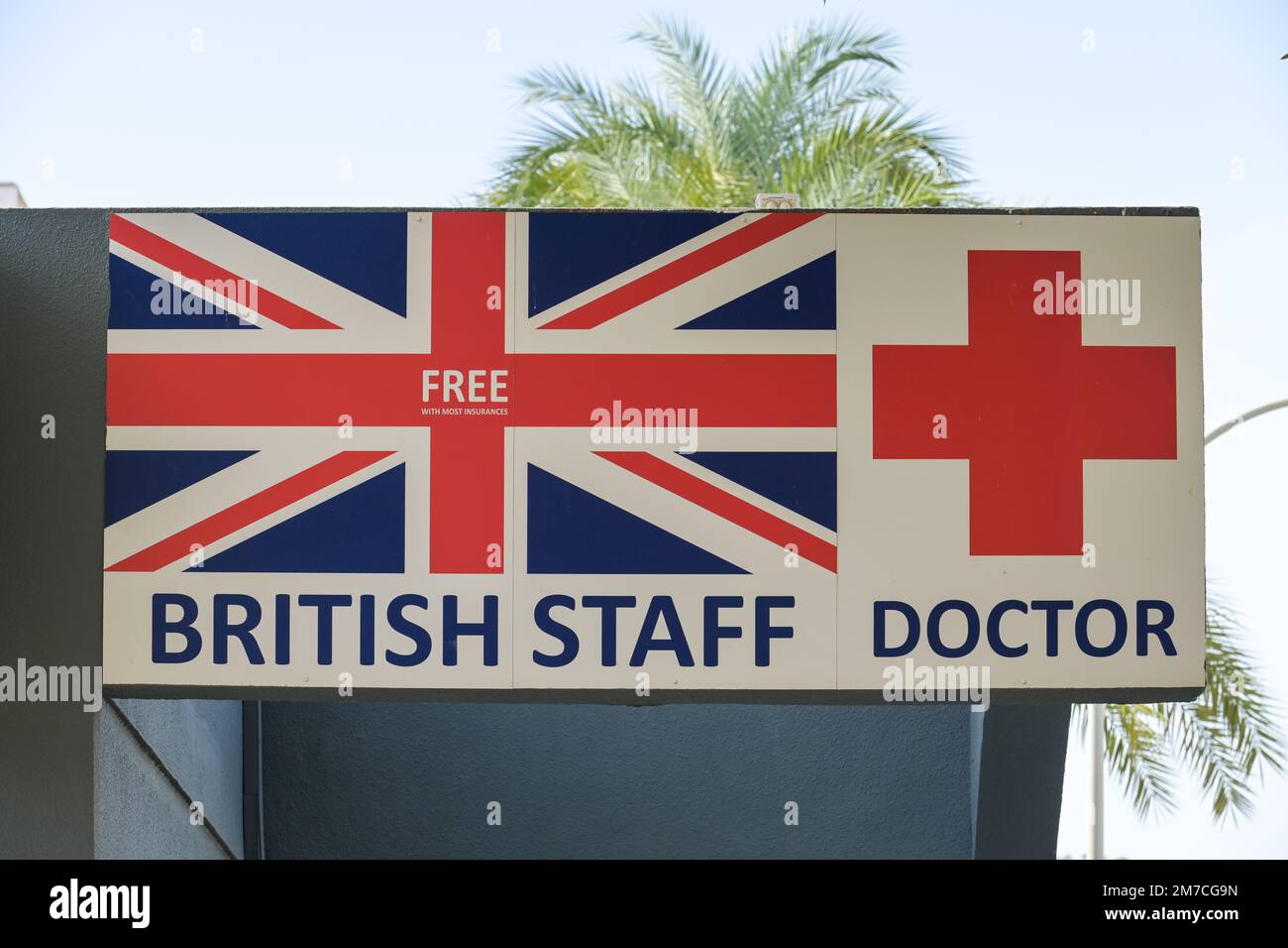 Werbung, englischer Arzt, Magaluf, Mallorca, Spanien Foto Stock