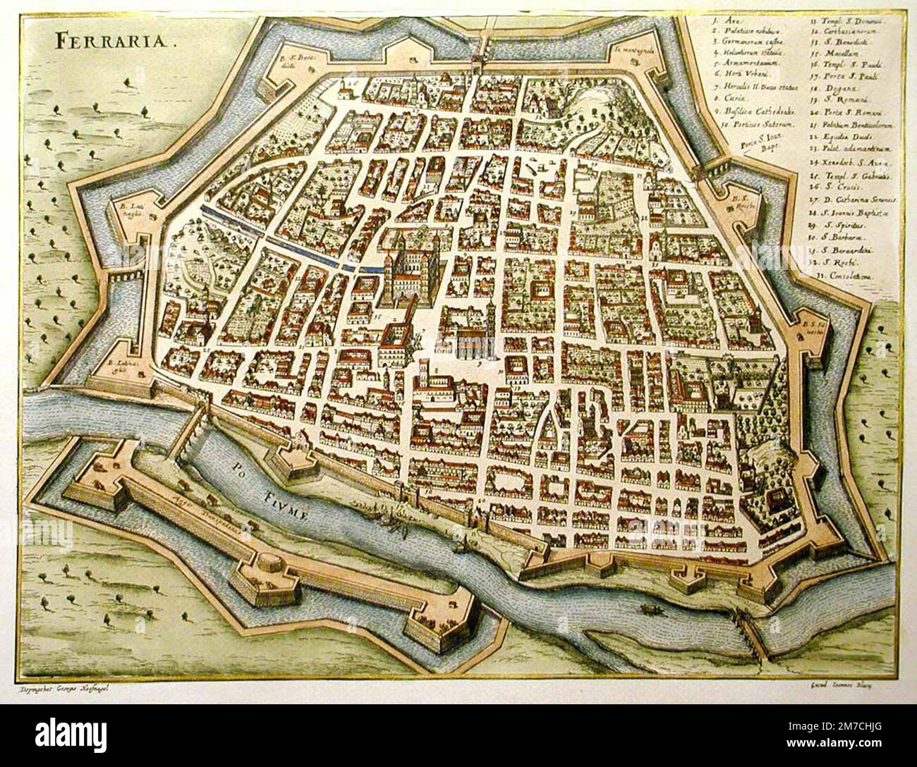 Mappa di Ferrara, 1600 Foto Stock