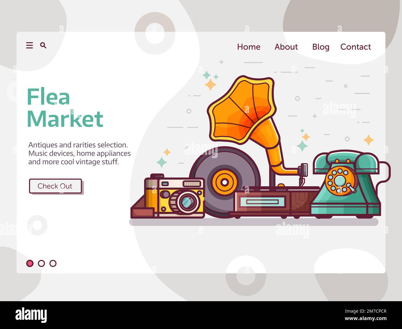 Flea Market Web Banner in Line Art Illustrazione Vettoriale