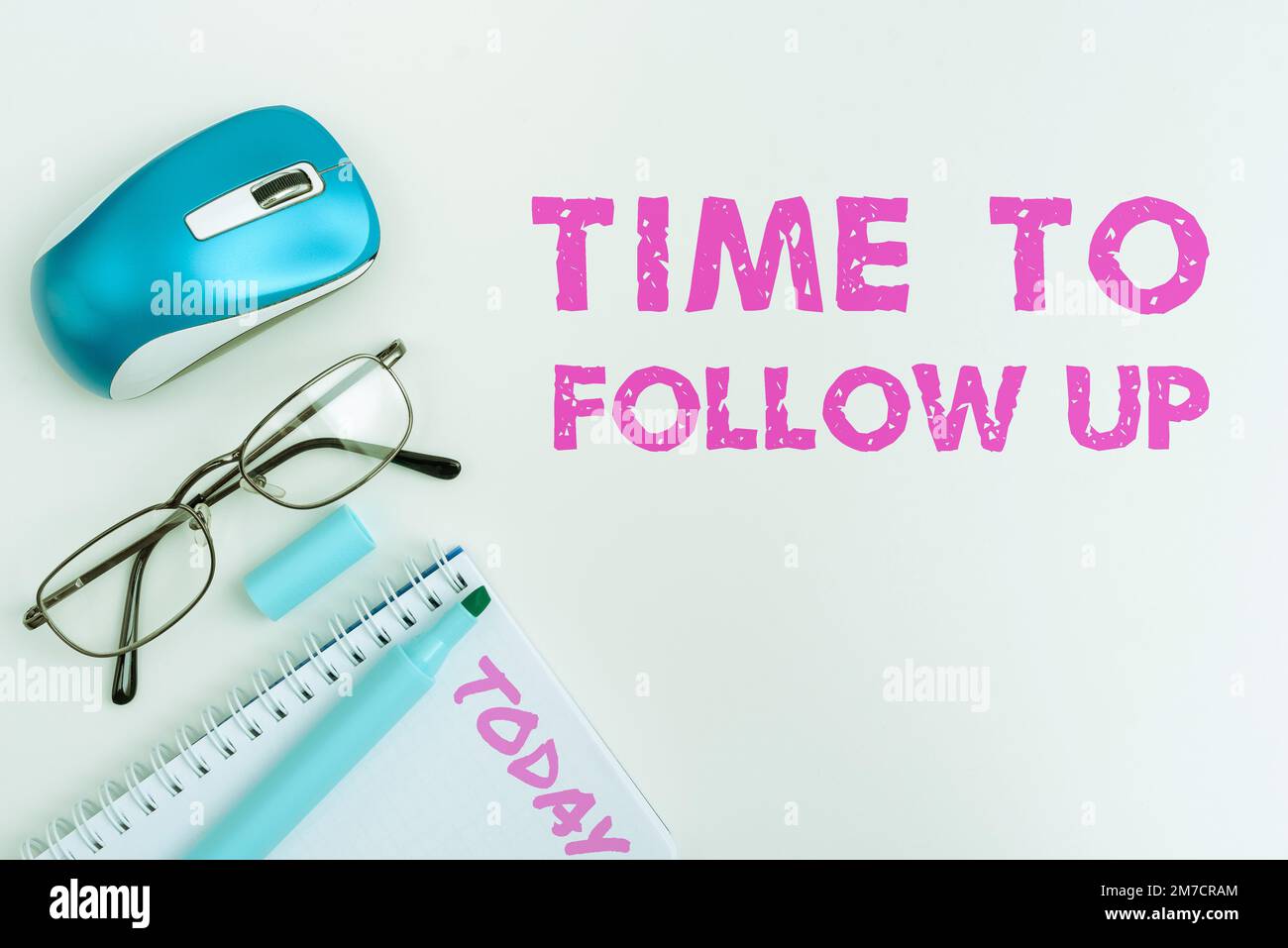 Didascalia di testo che presenta il tempo di follow-up. Business Concept richiesta dell'attività precedente o continuazione delle informazioni Foto Stock