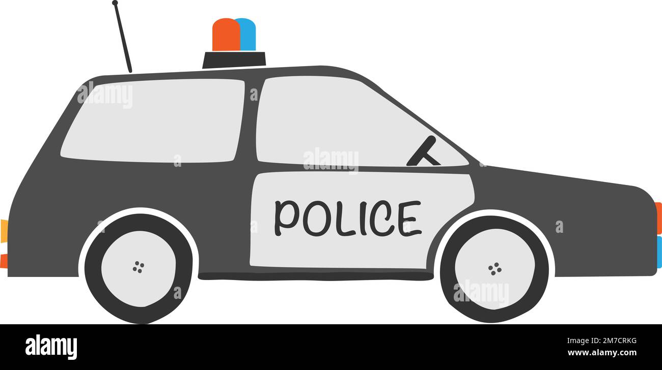 disegno di auto di polizia per bambini, disegno vettoriale in stile scandinavo Illustrazione Vettoriale