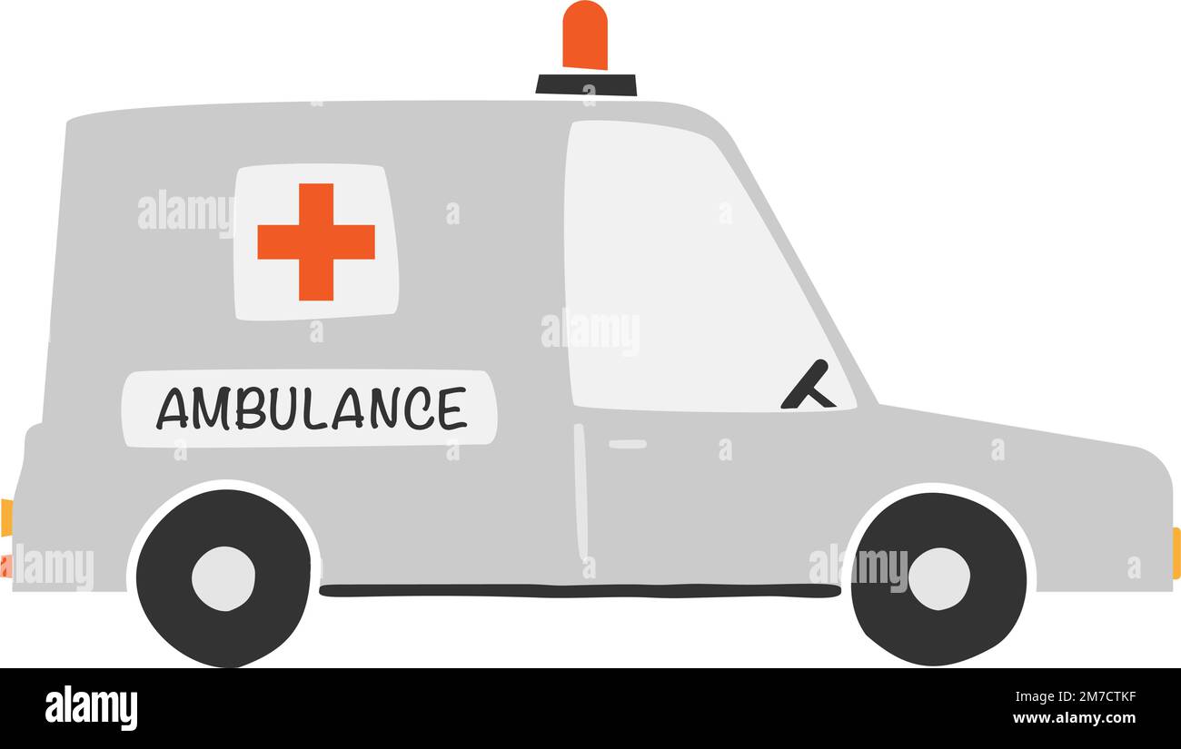 disegno di ambulanza per bambini, disegno di vettore di stile scandinavo Illustrazione Vettoriale