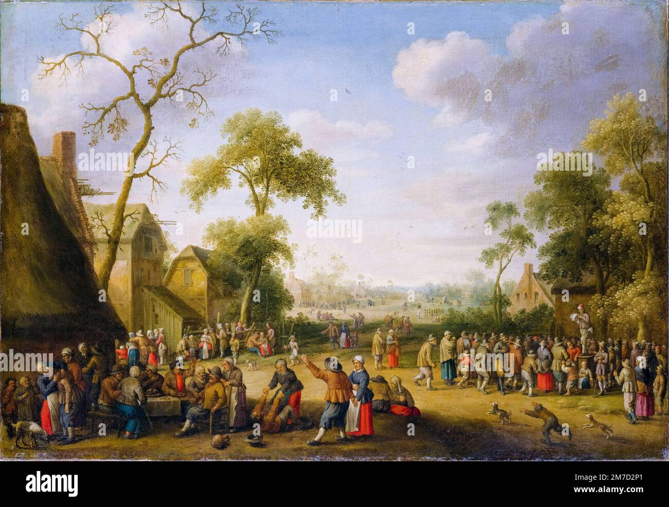 Joost Cornelisz Droochsloot pittura, scena Village, olio su tela, 1637 Foto Stock