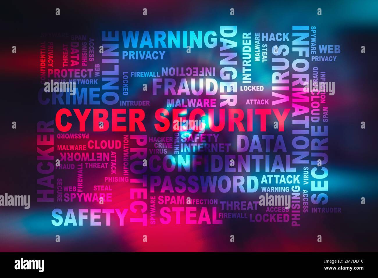 Concetto di illustrazione della sicurezza informatica. Muro di parole sulla tecnologia di sicurezza. Foto Stock