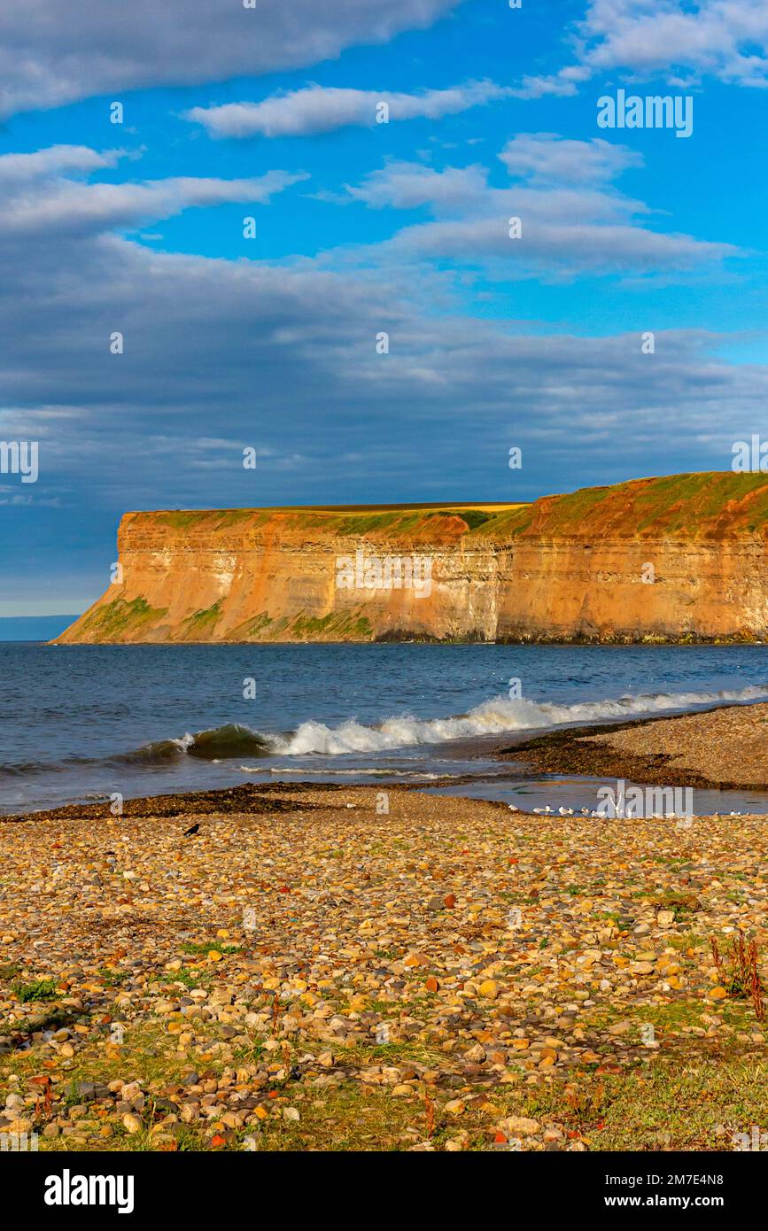 Vista estiva del mare e delle scogliere a sud di Saltburn-by-the-Sea vicino a Redcar nel NorthYorkshire Inghilterra Regno Unito Foto Stock