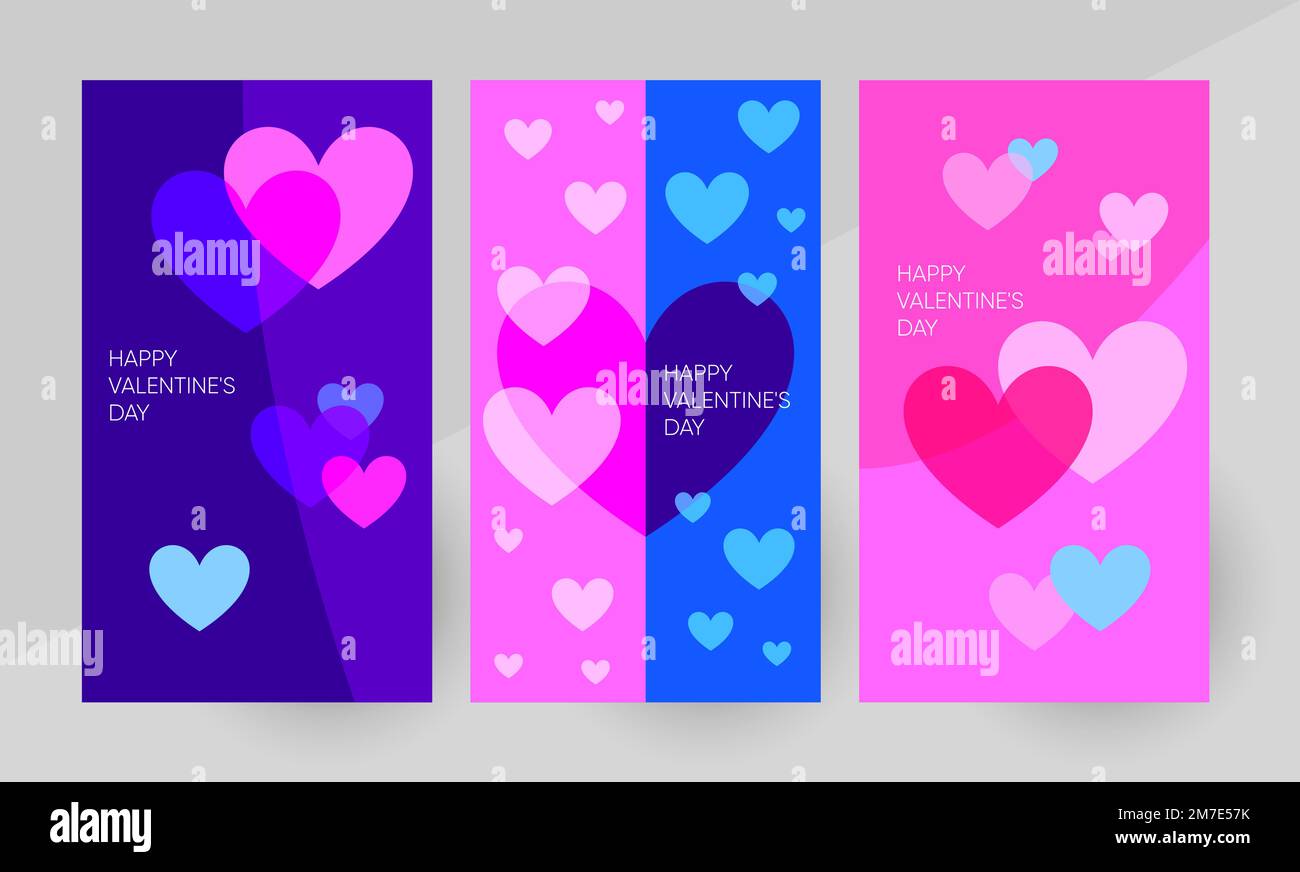 Banner vettoriale per il giorno di San Valentino felice, modello di storie sui social media, design di sfondo. Illustrazione vettoriale con colori vivaci. Illustrazione Vettoriale