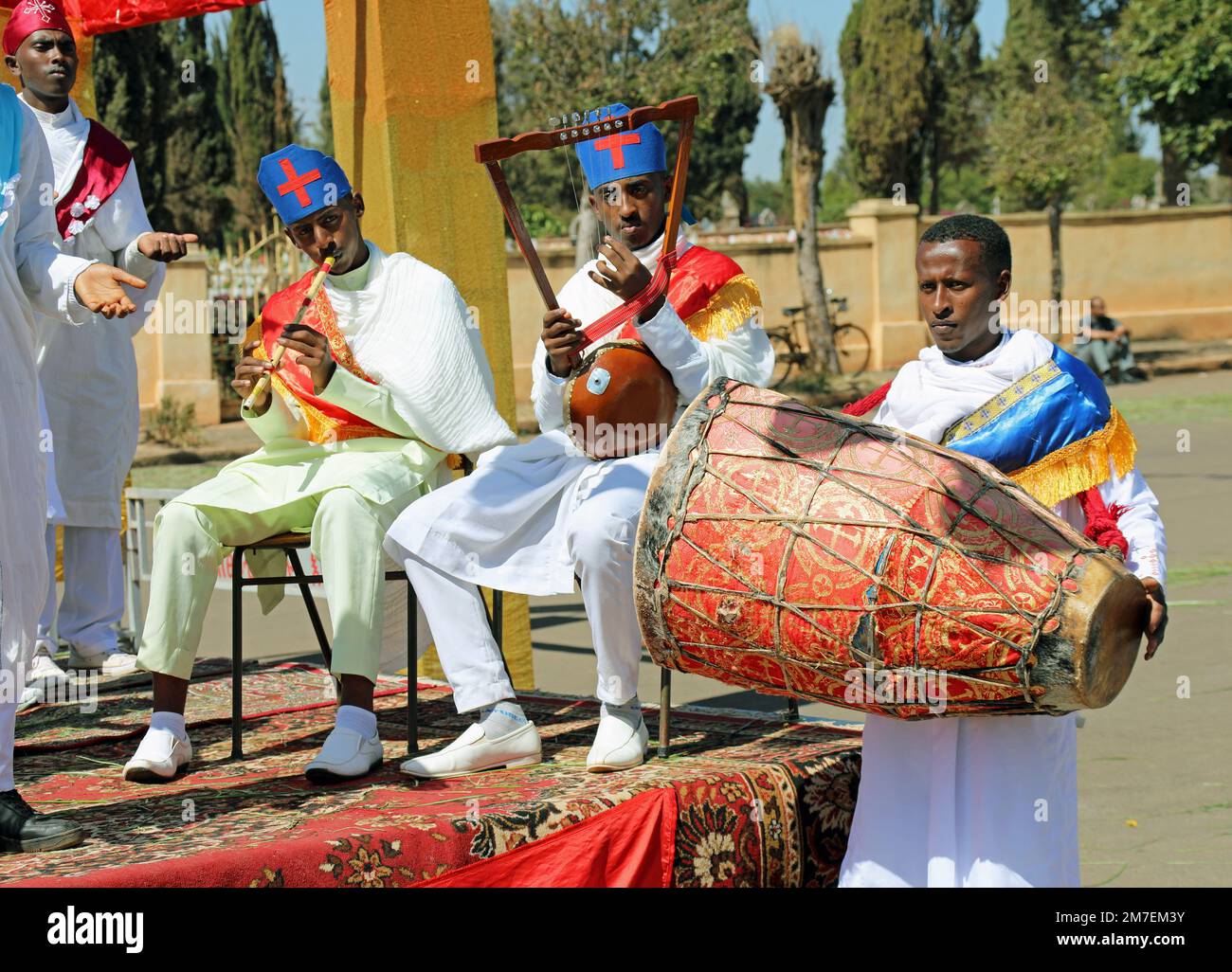 Musicisti a una celebrazione Nigdet ad Asmara Foto Stock