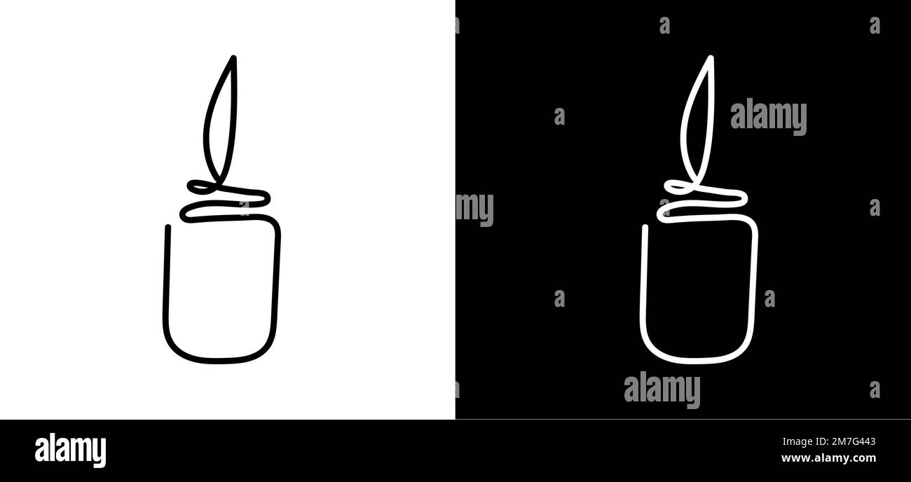 Set di una riga di logo candela. Colori bianco e nero. Illustrazione dello schizzo vettoriale. Progettazione del modello. Sfondo romantico. Colori neutri marrone. Illustrazione vettoriale Illustrazione Vettoriale