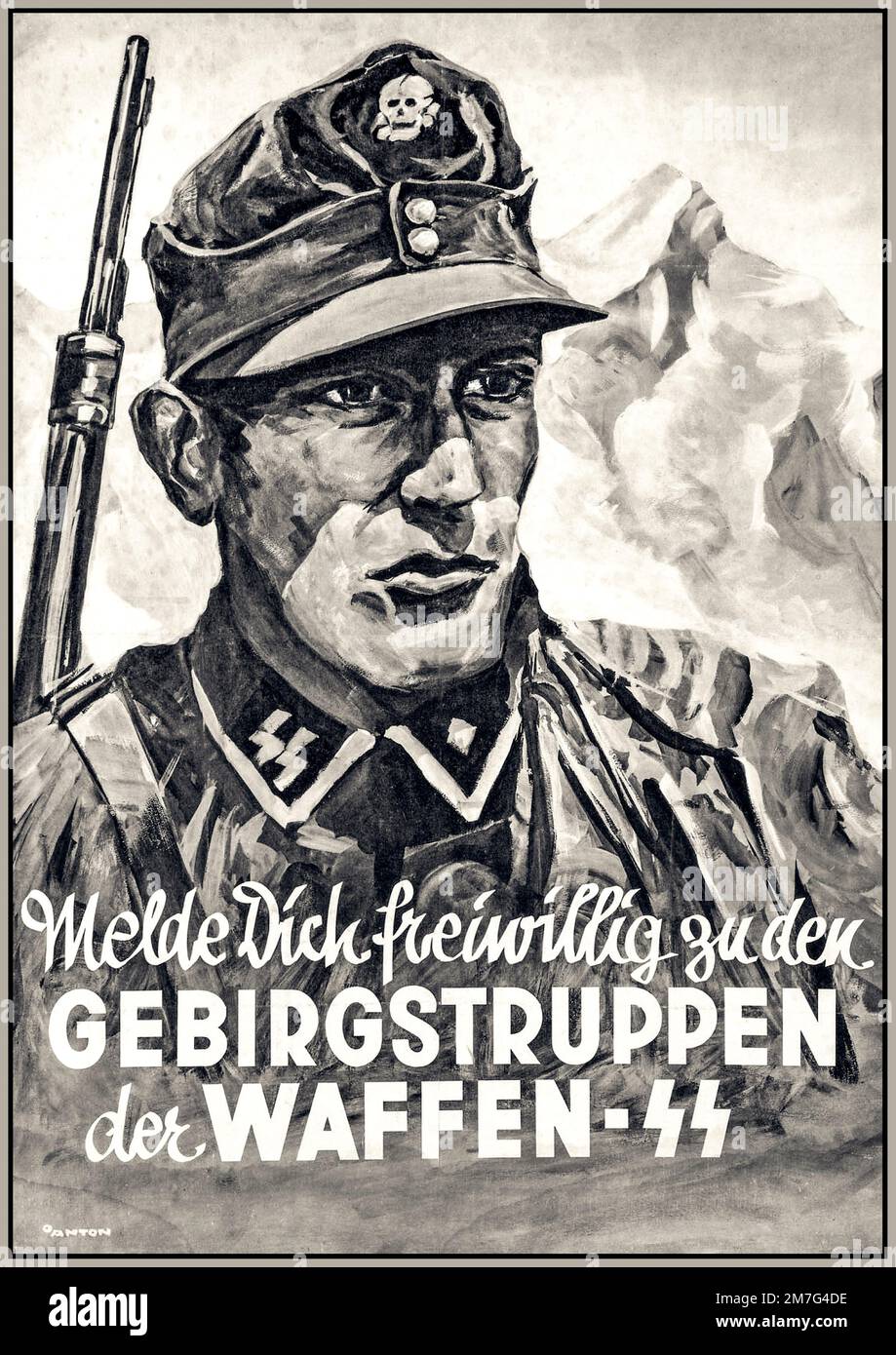 WAFFEN SS propaganda nazista poster di reclutamento per le truppe di montagna del Waffen SS WW2 GEBIRGSTRUPPEN Der WAFFEN SS Foto Stock