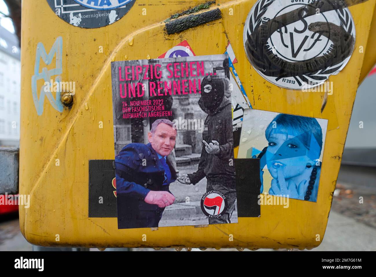 Adesivo di Antifa, Lipsia, Germania Foto Stock