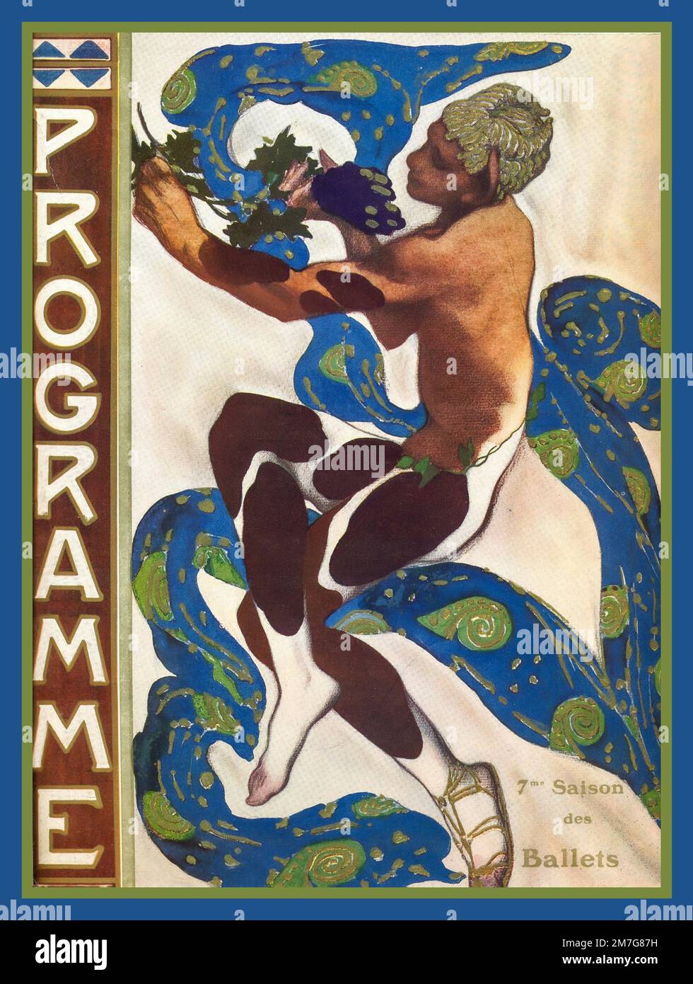 NIJINSKY 1912 Ballet Program Cover Illustration Vaslav Nijinsky, nel pomeriggio del balletto di un Faun 1912 dell'artista Leon Bakst. L'Après-midi d'un faune music di Claude Debussy Foto Stock