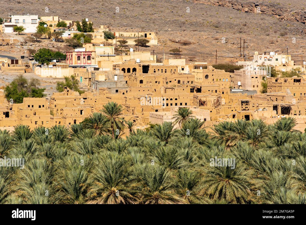 Abbandonata città fantasma e oasi di al Hamra, Oman Foto Stock