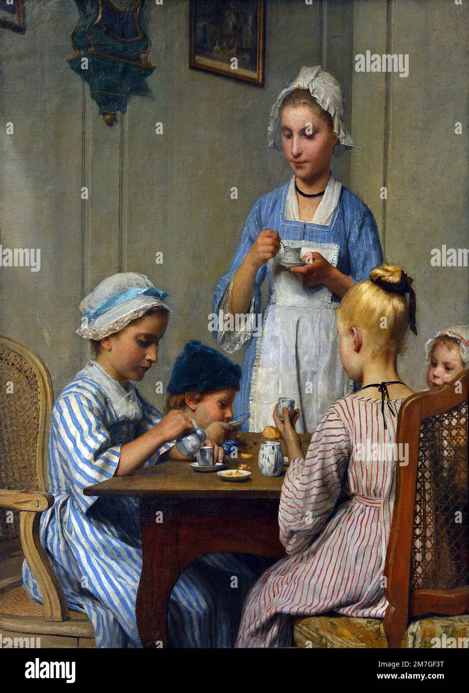 Bambini a colazione 1879 di Albert Anker (1831 – 1910) è stato un pittore e illustratore svizzero, Foto Stock