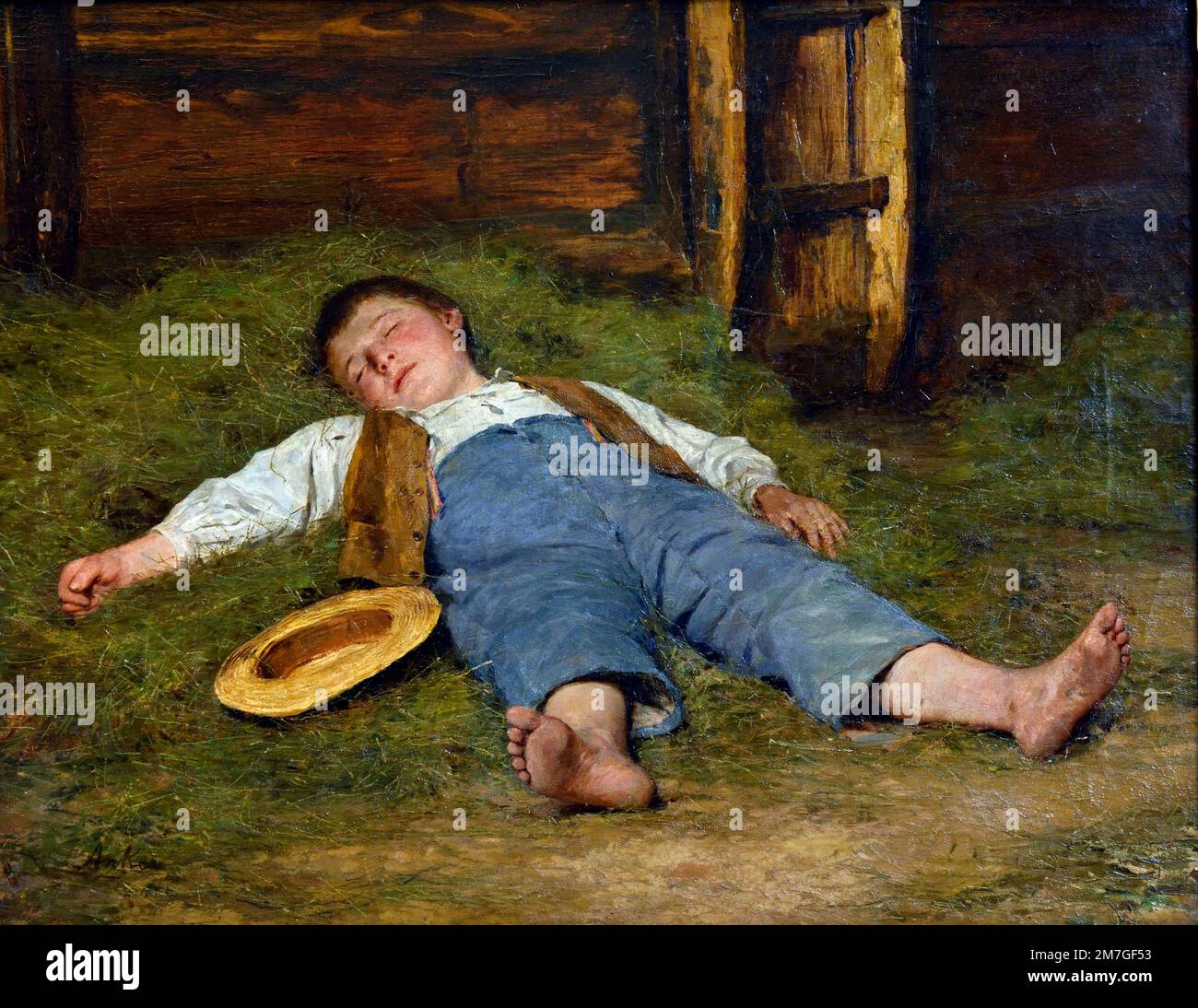Sleeping boy in the Hay (1897) di Albert Anker (1831 – 1910) è stato un  pittore e illustratore svizzero Foto stock - Alamy