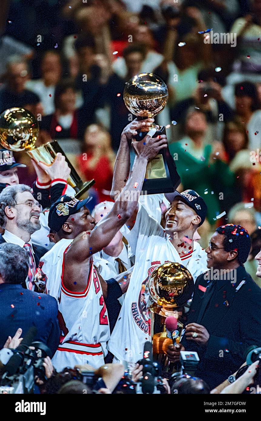 NBA Basketball, Scottie Pippen, (R) Michael Jordan Chicago Bulls, 1997 finali NBA Foto Stock