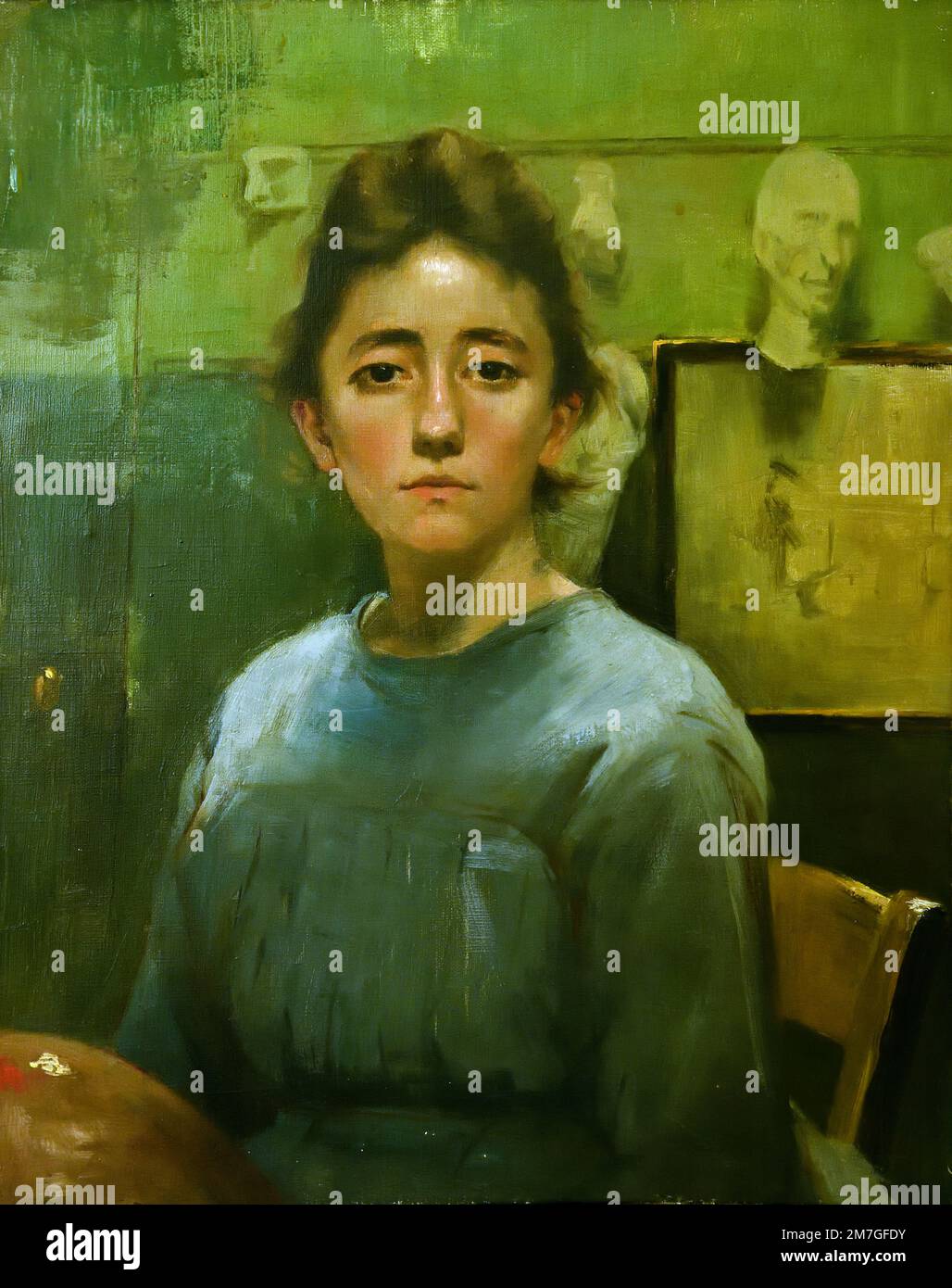 Autoritratto di fronte a un Easel 1885 Augusta Roszmann 1863-1945 ( Augusta Charlotte Cornelie Roszmann (1859-1945) è stato un artista belga. Foto Stock