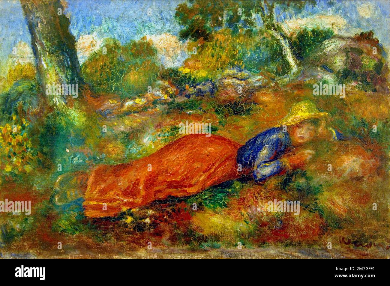 Jeune fille couchée sur l'herbe - giovane ragazza sdraiata sull'erba 1890-1895 di Pierre Auguste Renoir 1841-1919 impressionista francese, Francia, Foto Stock