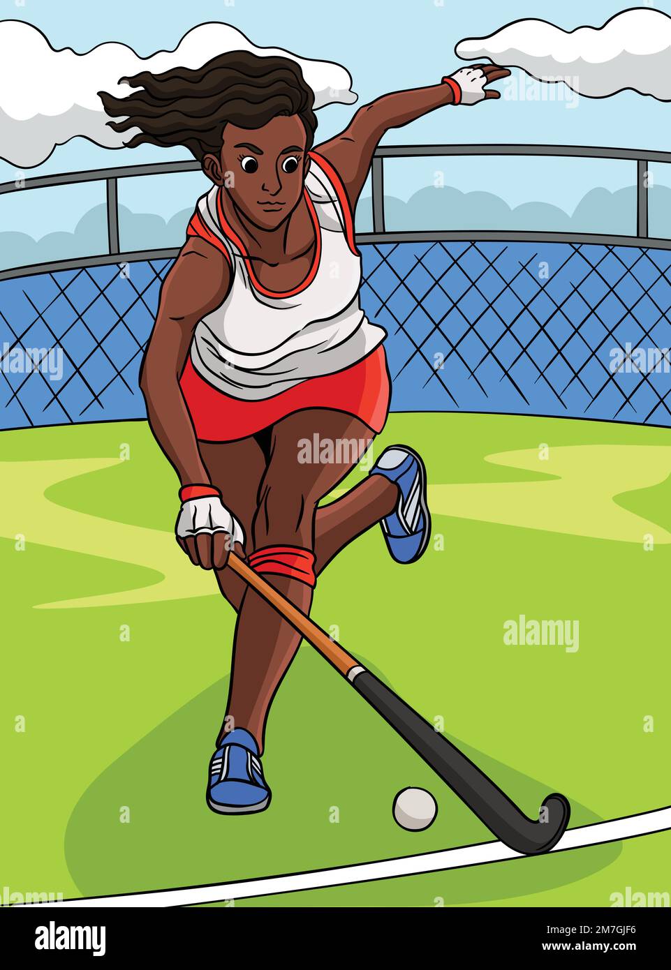 Field Hockey colorato Cartoon Illustrazione Illustrazione Vettoriale
