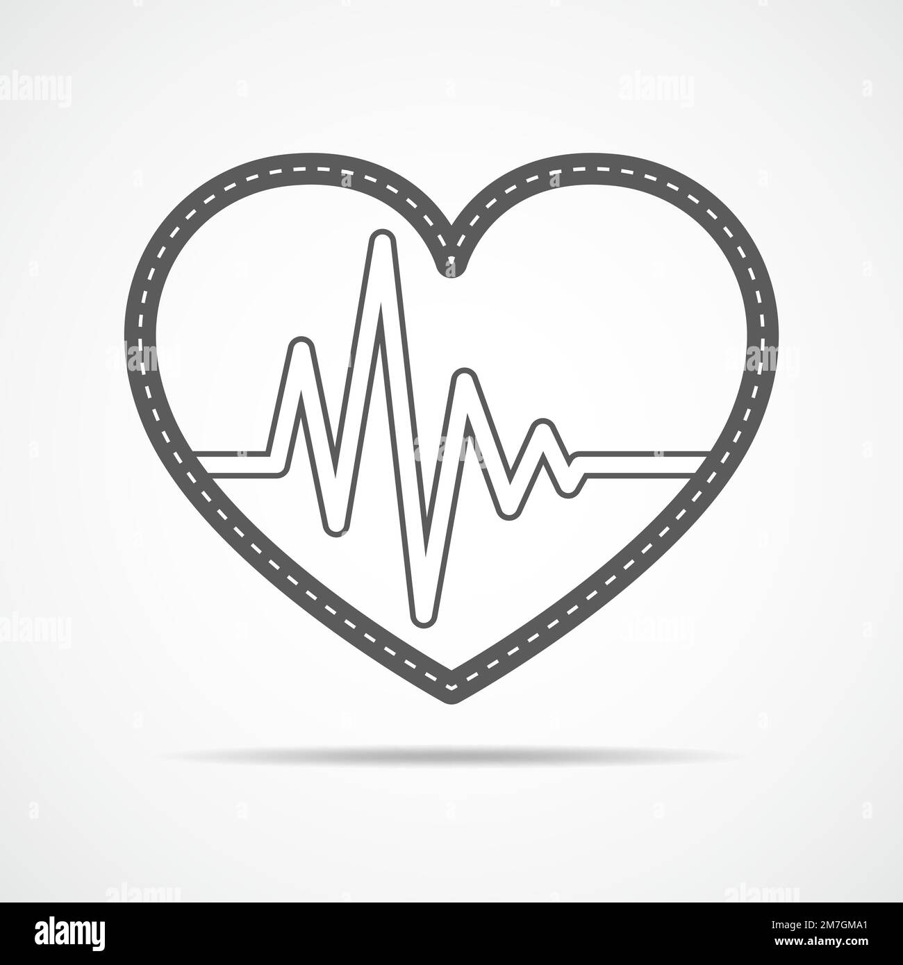 Icona del cuore grigia con segno di battito cardiaco. Illustrazione vettoriale. Cuore in stile piatto. Illustrazione Vettoriale