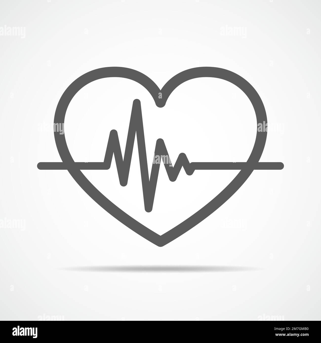 Icona del cuore grigia con segno di battito cardiaco. Illustrazione vettoriale. Cuore in stile piatto. Illustrazione Vettoriale