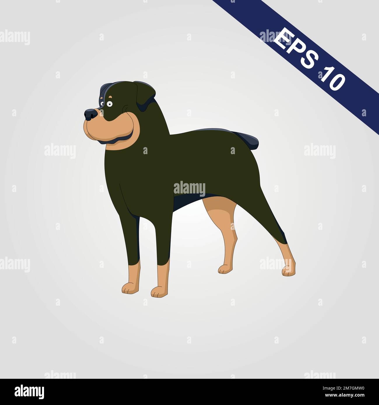 Rottweiler Dog illustrazione vettoriale eretta isolata con ombra. Illustrazione Vettoriale